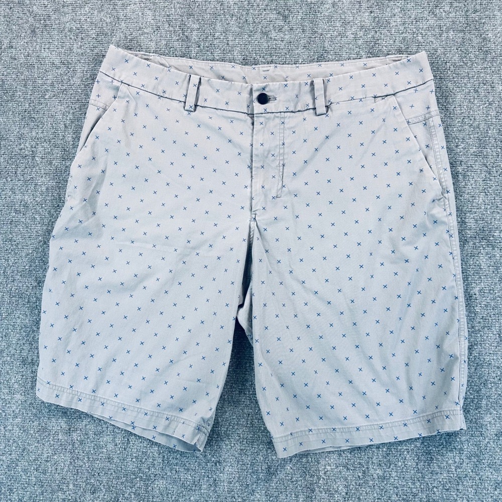 Lululemon Men's 40 Commission Short Light Grey Navy Blue Cross Print Chino Golf - Picture 2 of 12